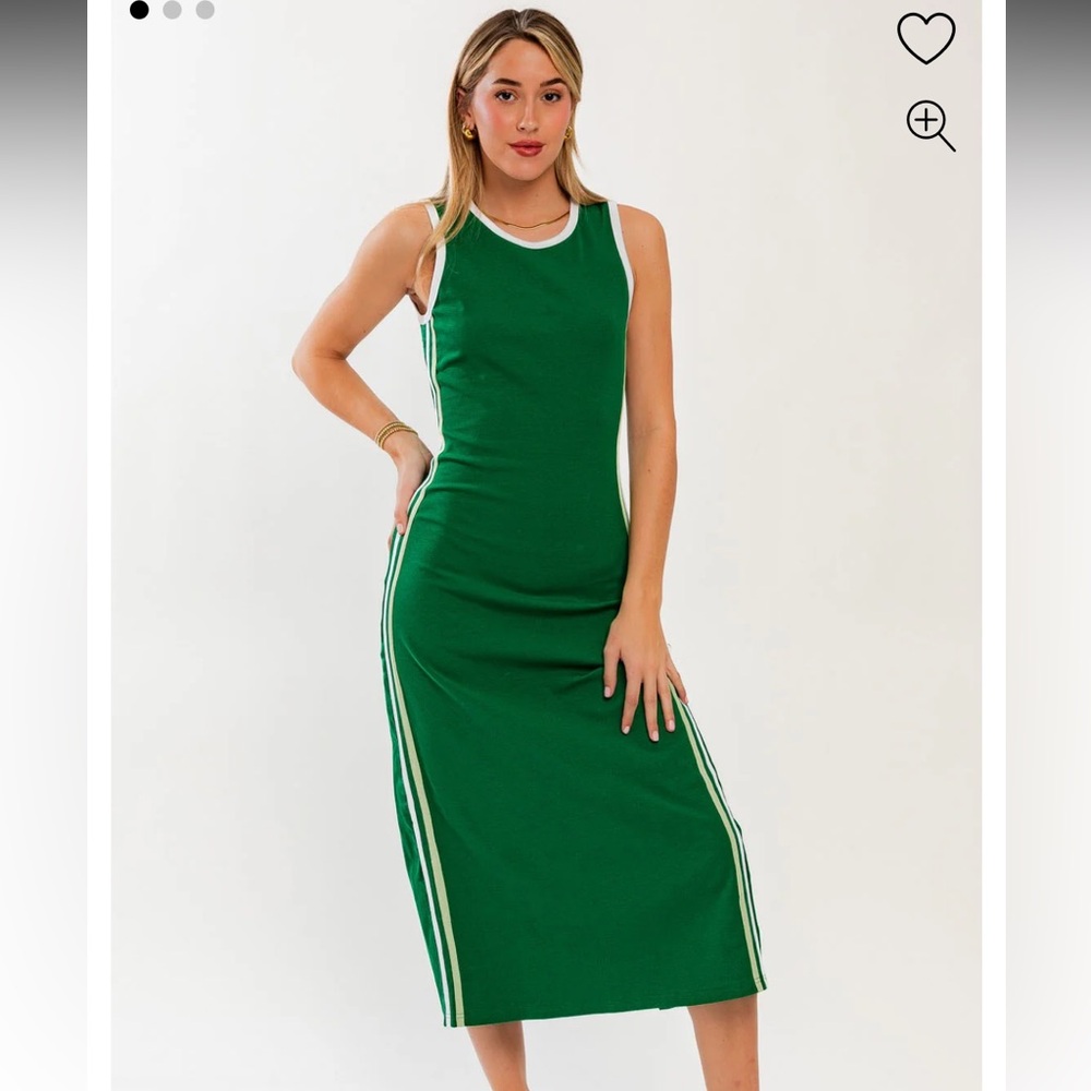 Pinkblush Green Midi Tank Dress with White Trim